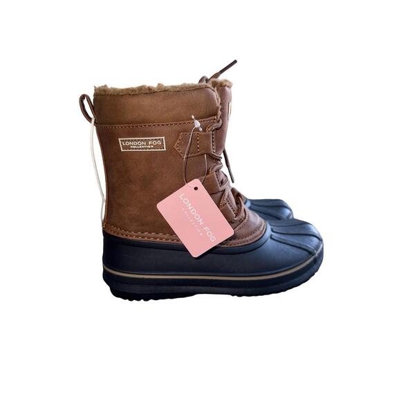 London Fog Girls Mid-Calf Snow Boot Size 1 Brown Faux Fur Waterproof - Picture 1 of 6